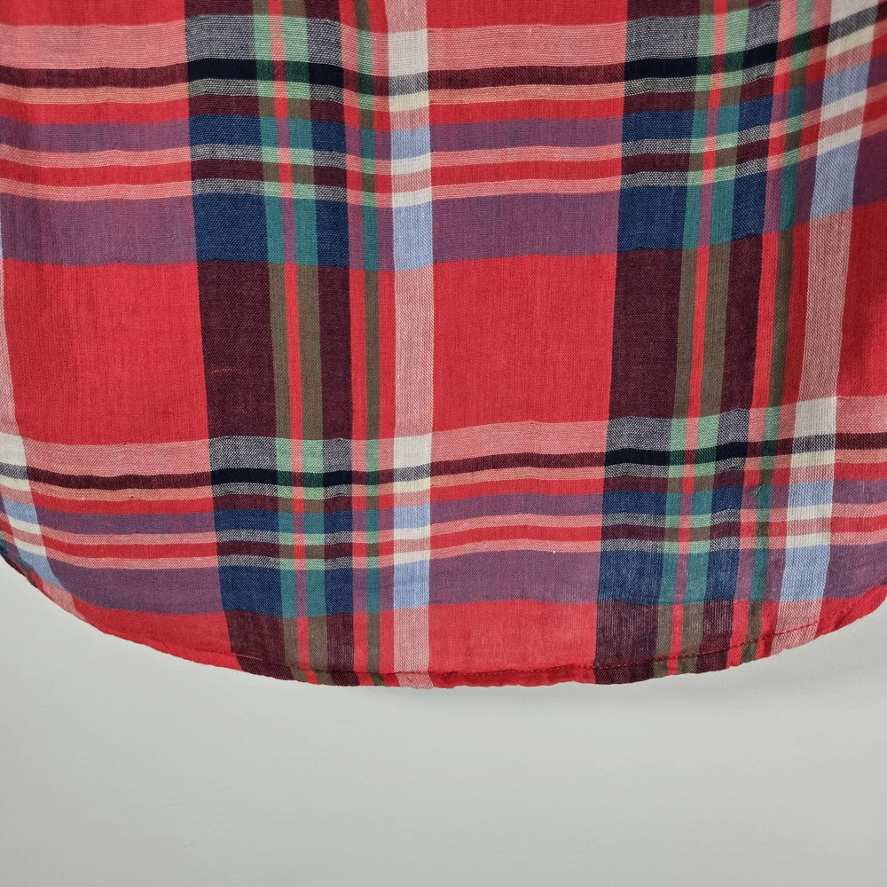NWT GAP Kids Red Plaid Long‎ Sleeve Button Up Shirt Size L Boys 100% Cotton